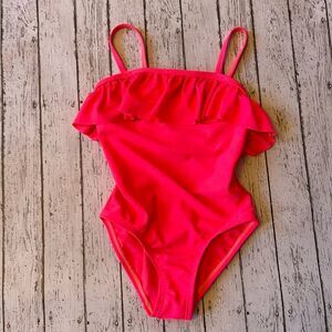 Girls neon pink ruffle swimsuit